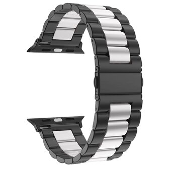 Stahlgliederband - Schwarz mit Silber - Geeignet f&uuml;r Apple Watch 38mm / 40mm / 41mm / 42mm