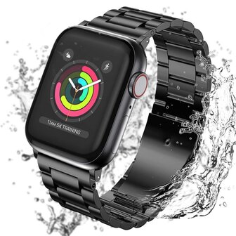 Stahlgliederband - Schwarz mit Silber - Geeignet f&uuml;r Apple Watch 38mm / 40mm / 41mm / 42mm