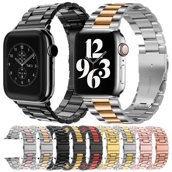 Stahlgliederband - Schwarz mit Silber - Geeignet f&uuml;r Apple Watch 38mm / 40mm / 41mm / 42mm