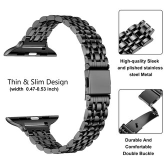 Stahlband Slim Fit - Schwarz - Geeignet f&uuml;r Apple Watch 38mm / 40mm / 41mm / 42mm