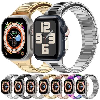 Magnetisches Stahlband - Sehr starker Magnet - Silber mit Schwarz - Geeignet f&uuml;r Apple Watch 42mm / 44mm / 45mm / 46mm / 49mm