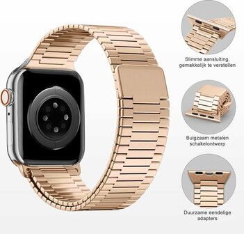 Magnetisches Stahlband - Sehr starker Magnet - Ros&eacute;gold - Geeignet f&uuml;r Apple Watch 42mm / 44mm / 45mm / 46mm / 49mm