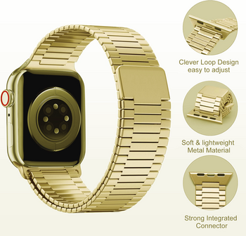 Magnetisches Stahlband - Sehr starker Magnet - Gold - Geeignet f&uuml;r Apple Watch 42mm / 44mm / 45mm / 46mm / 49mm