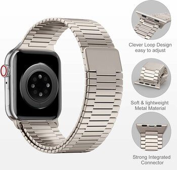 Magnetisches Stahlband - Sehr starker Magnet - Farbe Titan - Geeignet f&uuml;r Apple Watch 42mm / 44mm / 45mm / 46mm / 49mm