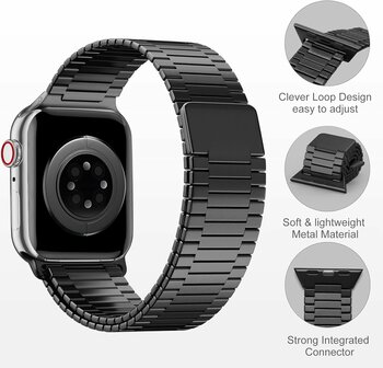 Magnetisches Stahlband - Sehr starker Magnet - Schwarz - Geeignet f&uuml;r Apple Watch 42mm / 44mm / 45mm / 46mm / 49mm