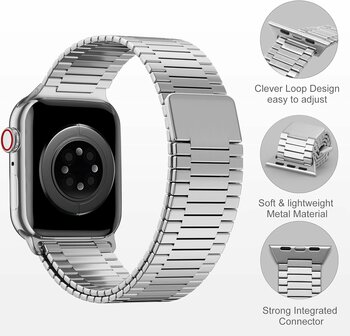 Magnetisches Stahlband - Sehr starker Magnet - Silber - Geeignet f&uuml;r Apple Watch 42mm / 44mm / 45mm / 46mm / 49mm