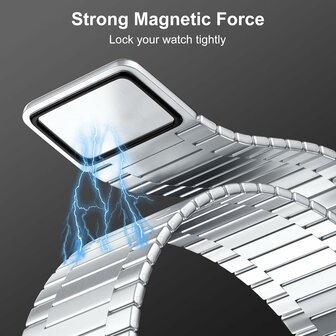 Magnetisches Stahlband - Sehr starker Magnet - Silber - Geeignet f&uuml;r Apple Watch 42mm / 44mm / 45mm / 46mm / 49mm