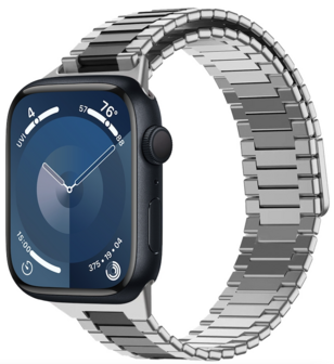 Magnetisches Stahlband - Sehr starker Magnet - Silber mit Schwarz - Geeignet f&uuml;r Apple Watch 38mm / 40mm / 41mm / 42mm