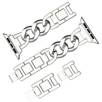 Schnellverschluss-Kettenarmband aus Metall - Silber - Geeignet f&uuml;r Apple Watch 38mm / 40mm / 41mm