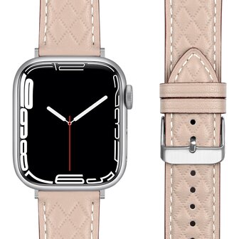 Lederarmband mit Rautenmuster - Beige - Geeignet f&uuml;r Apple Watch 38mm / 40mm / 41mm / 42mm