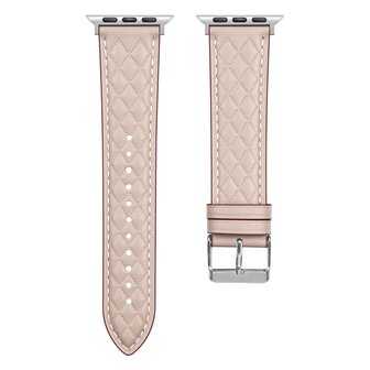 Lederarmband mit Rautenmuster - Beige - Geeignet f&uuml;r Apple Watch 38mm / 40mm / 41mm / 42mm