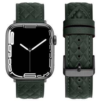 Lederarmband mit Rautenmuster - Dunkelgr&uuml;n - Geeignet f&uuml;r Apple Watch 38mm / 40mm / 41mm / 42mm