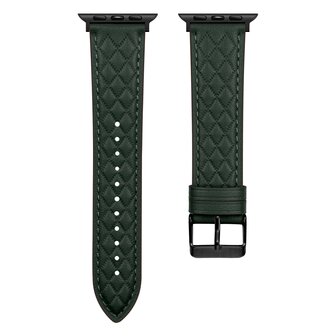 Lederarmband mit Rautenmuster - Dunkelgr&uuml;n - Geeignet f&uuml;r Apple Watch 38mm / 40mm / 41mm / 42mm