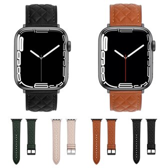 Lederarmband mit Rautenmuster - Dunkelgr&uuml;n - Geeignet f&uuml;r Apple Watch 38mm / 40mm / 41mm / 42mm