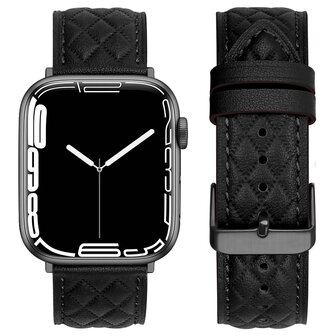 Lederarmband mit Rautenmuster - Schwarz - Geeignet f&uuml;r Apple Watch 38mm / 40mm / 41mm / 42mm