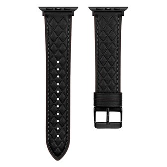 Lederarmband mit Rautenmuster - Schwarz - Geeignet f&uuml;r Apple Watch 38mm / 40mm / 41mm / 42mm