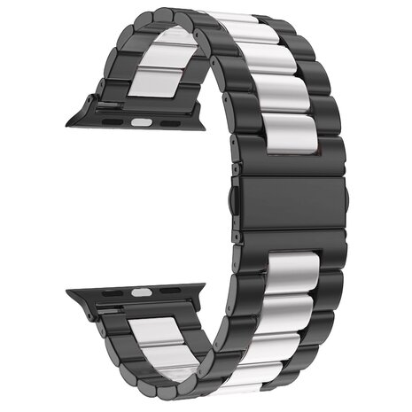 Stahlgliederband - Schwarz mit Silber - Geeignet für Apple Watch 38mm / 40mm / 41mm / 42mm