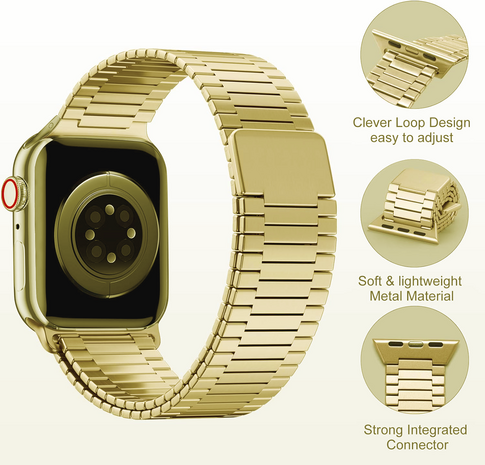 Magnetisches Stahlband - Sehr starker Magnet - Gold - Geeignet für Apple Watch 42mm / 44mm / 45mm / 46mm / 49mm