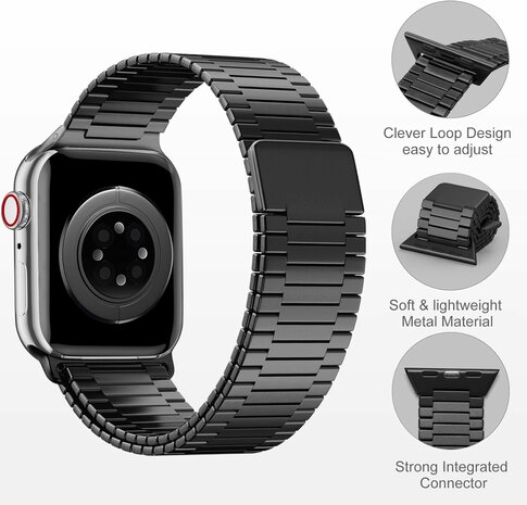 Magnetisches Stahlband - Sehr starker Magnet - Schwarz - Geeignet für Apple Watch 42mm / 44mm / 45mm / 46mm / 49mm