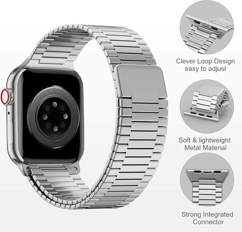 Magnetisches Stahlband - Sehr starker Magnet - Silber - Geeignet für Apple Watch 38mm / 40mm / 41mm / 42mm