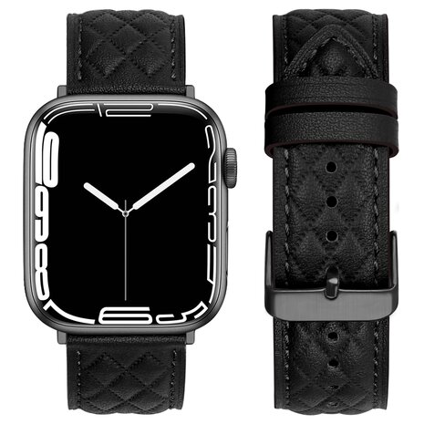 Lederarmband mit Rautenmuster - Schwarz - Geeignet für Apple Watch 38mm / 40mm / 41mm / 42mm