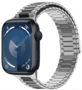 Magnetisches Stahlband - Sehr starker Magnet - Silber mit Schwarz - Geeignet f&uuml;r Apple Watch 42mm / 44mm / 45mm / 46mm / 49mm