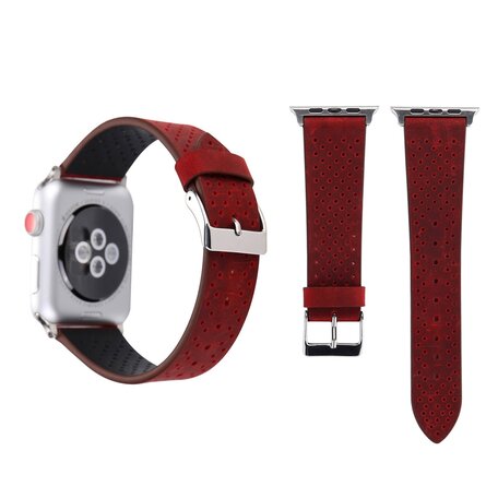 Dot Pattern Lederarmband - Rot - Geeignet für Apple Watch 42mm / 44mm / 45mm / 49mm