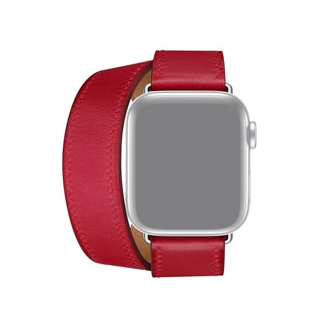 Double Leather Loop Armband - Rot - Geeignet für Apple Watch 42mm / 44mm / 45mm / 49mm