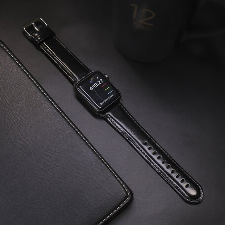 Retro-Lederarmband - Schwarz - Geeignet für Apple Watch 44mm / 45mm / 46mm / 49mm