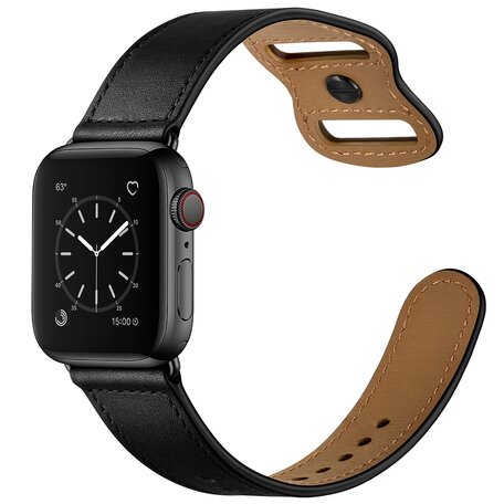 Lederband mit Doppelschlaufe - Schwarz - Geeignet für Apple Watch 42mm / 44mm / 45mm / 49mm