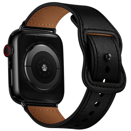 Lederband mit Doppelschlaufe - Schwarz - Geeignet für Apple Watch 42mm / 44mm / 45mm / 49mm