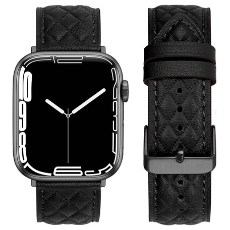 Lederarmband mit Rautenmuster - Schwarz - Geeignet für Apple Watch 42mm / 44mm / 45mm / 49mm