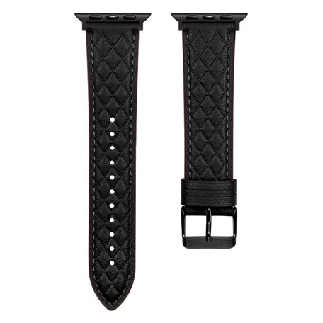 Lederarmband mit Rautenmuster - Schwarz - Geeignet für Apple Watch 42mm / 44mm / 45mm / 49mm