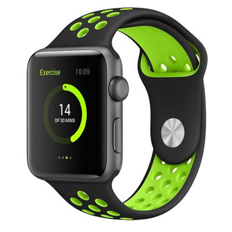 Sportarmband - Größe: S/M - Schwarz + Grün - Geeignet für Apple Watch 38mm / 40mm / 41mm