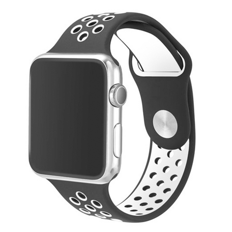 Sportarmband - Größe: M/L - Schwarz + Weiß - Geeignet für Apple Watch 38mm / 40mm / 41mm