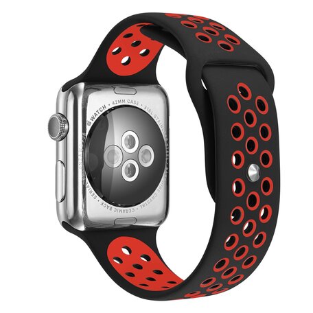 Sportarmband - Größe: M/L - Schwarz + Rot - Geeignet für Apple Watch 38mm / 40mm / 41mm