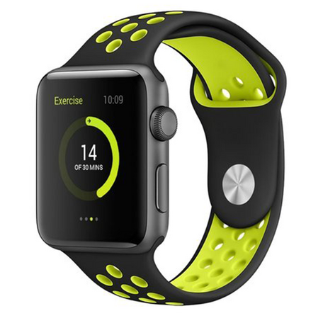 Sportarmband - Größe: M/L - Schwarz + Gelb - Geeignet für Apple Watch 38mm / 40mm / 41mm