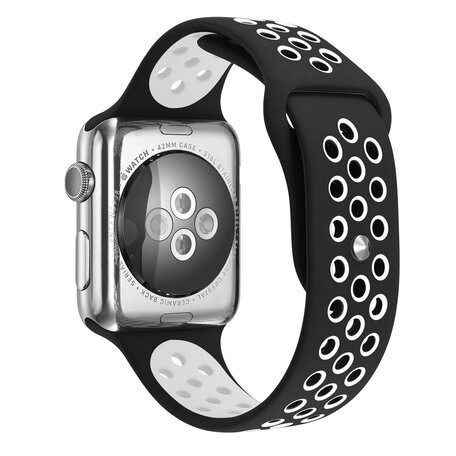 Sportarmband - Größe: S/M - Schwarz + Weiß - Geeignet für Apple Watch 44mm / 45mm / 46mm / 49mm