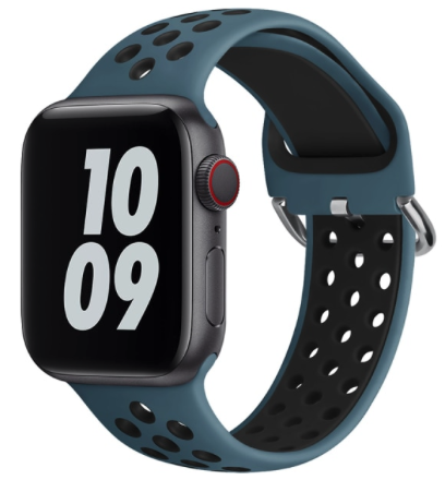 Silikon-Sportband mit Schnalle - Blau Grau + Schwarz - Geeignet für Apple Watch 38mm / 40mm / 41mm