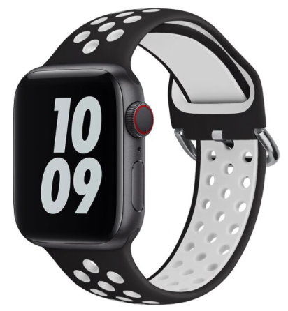 Silikon-Sportband mit Schnalle - Schwarz + Weiß - Geeignet für Apple Watch 42mm / 44mm / 45mm / 46mm / 49mm