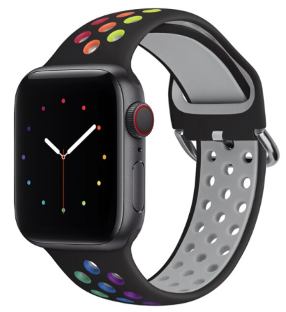 Silikon-Sportband mit Schnalle - Schwarz + Mehrfarbig - Passend für Apple Watch 42mm / 44mm / 45mm / 49mm