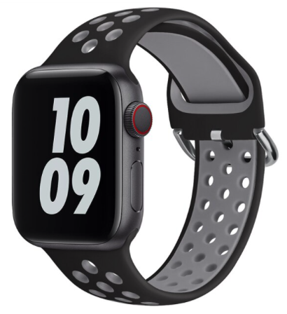 Silikon-Sportband mit Schnalle - Schwarz + Grau - Geeignet für Apple Watch 42mm / 44mm / 45mm / 46mm / 49mm