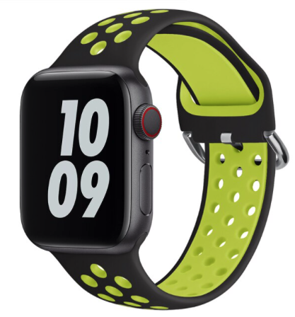 Silikon-Sportband mit Schnalle - Schwarz + Gelb - Geeignet für Apple Watch 42mm / 44mm / 45mm / 49mm