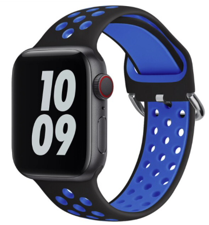 Silikon-Sportband mit Schnalle - Schwarz + Blau - Geeignet für Apple Watch 42mm / 44mm / 45mm / 49mm