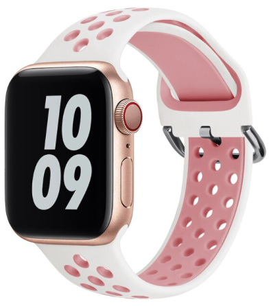 Silikon-Sportband mit Schnalle - Weiß + Pink - Geeignet für Apple Watch 42mm / 44mm / 45mm / 46mm / 49mm