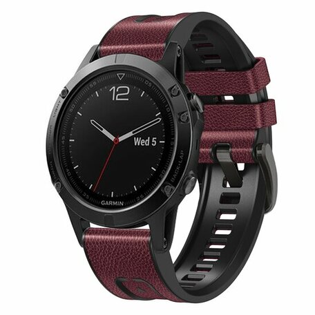 Leder + Silikonarmband - Bordeaux - Garmin Epix Pro Gen 2 (51mm) / Quatix 7X / 6X & Tactix 7 (pro)