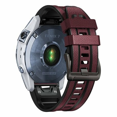 Leder + Silikonarmband - Bordeaux - Garmin Epix Pro Gen 2 (51mm) / Quatix 7X / 6X & Tactix 7 (pro)