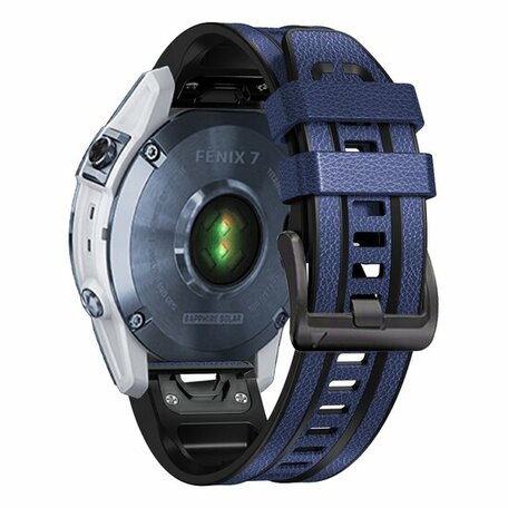 Leder + Silikonarmband - Blau - Garmin Epix Pro Gen 2 (51mm) / Quatix 7X / 6X & Tactix 7 (pro)