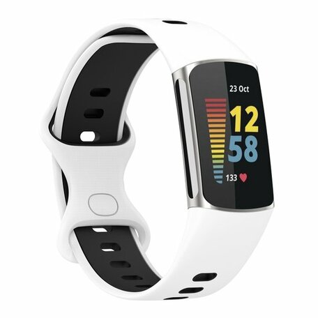 FitBit Charge 5 & 6 Sportband mit Doppelschlaufe - Weiß/Schwarz - Zweifarbig - Größe: L