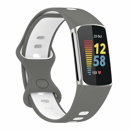 FitBit Charge 5 & 6 Sportband mit Doppelschlaufe - Grau/Weiß - Zweifarbig - Größe: L